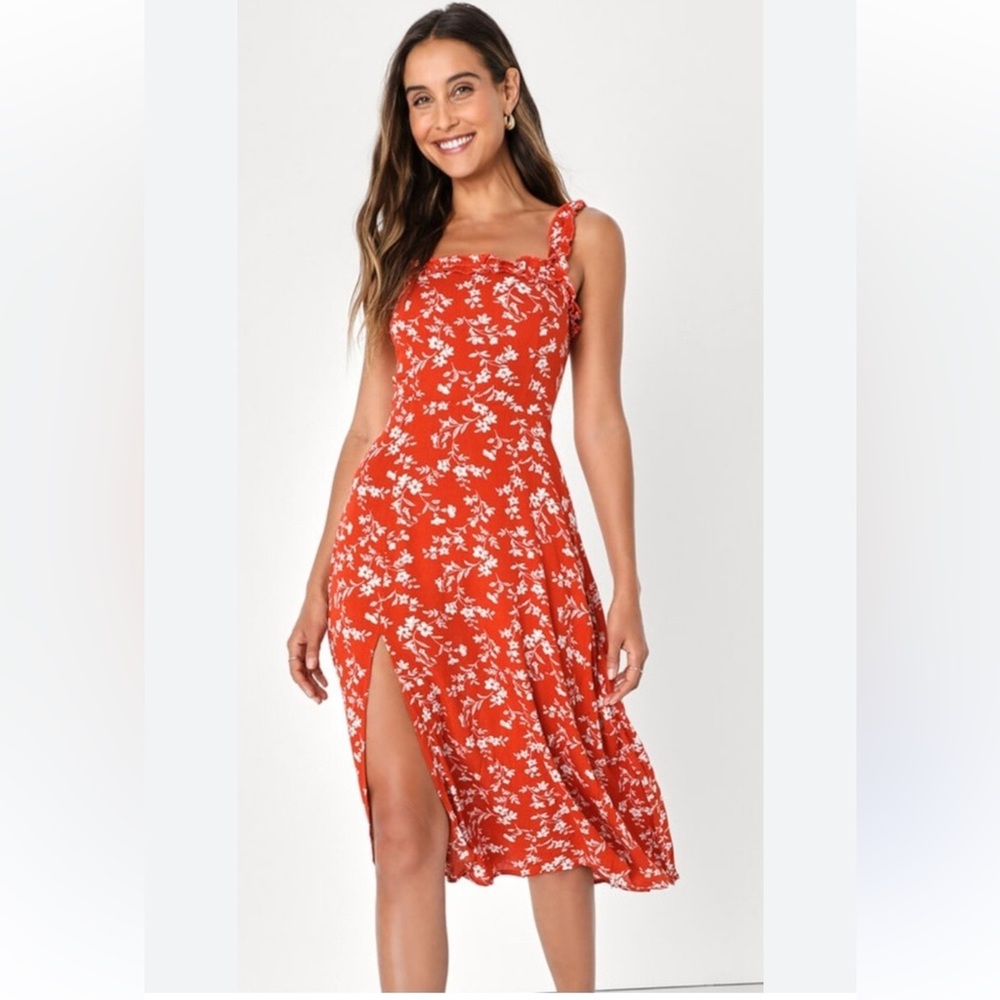 Lulu's Red Floral Midi Dress